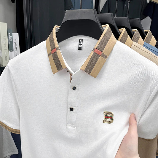 Bestselling brand summer new 100% pure cotton comfortable polo shirt fashionable men's classic letter badge casual short sleeve