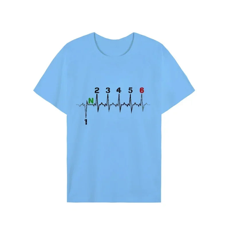 Men Brand T-shirts Motorcycle Gear Shift 1n23456 Heartbeat Ekg Pulse Print T Shirt Men Teeshirt Tshirt Short Sleeve T Shirts Men