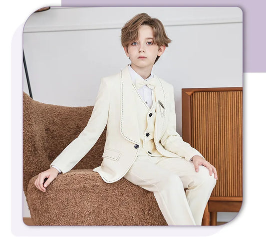 High Quality Kidsgentleman Wedding Suits Waistcoat Formal Dress Boys Morning Coat Children Blazer Clothes Sets Toddler Tuxedos