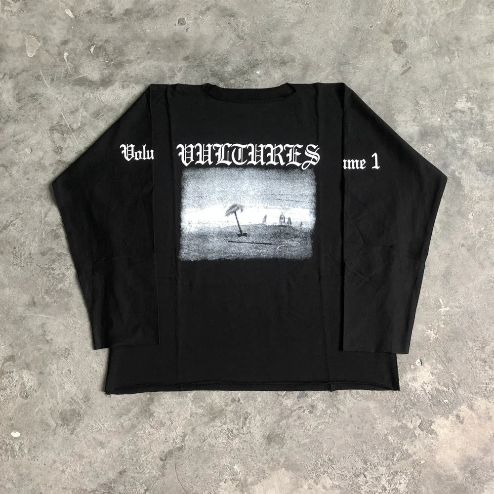 Vultures DONDA Kanye Quality Printed Long Sleeves 100%Cotton Casual Loose Oversized Tops T Shirt For Men
