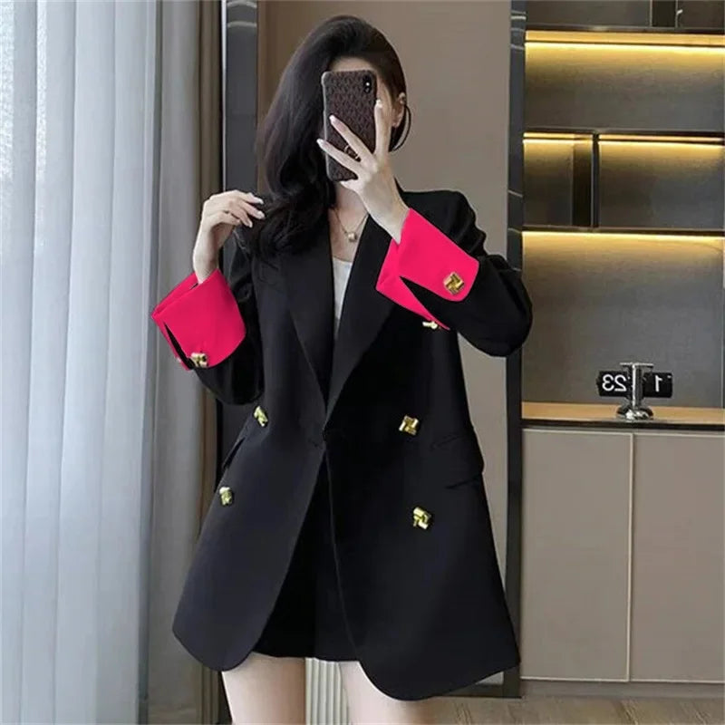 Black Casual Commuter Loose Fit Premium Suit Jacket Spring Autumn New Style Korean Version Fashionable Polyester Fiber Full Slee