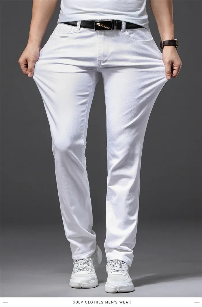 Men Slim White Jeans New Elasticity Fashion Casual Classic Soft Business Brand Trousers Male Clothing Stretch Pants Men's Jeans