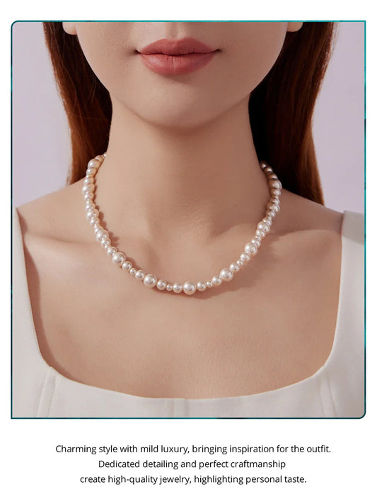 925 Sterling Silver Stackable Full Pearl Necklace Lucky Four-Leaf Clover Beads Strand Necklace for Elegant Women Gift
