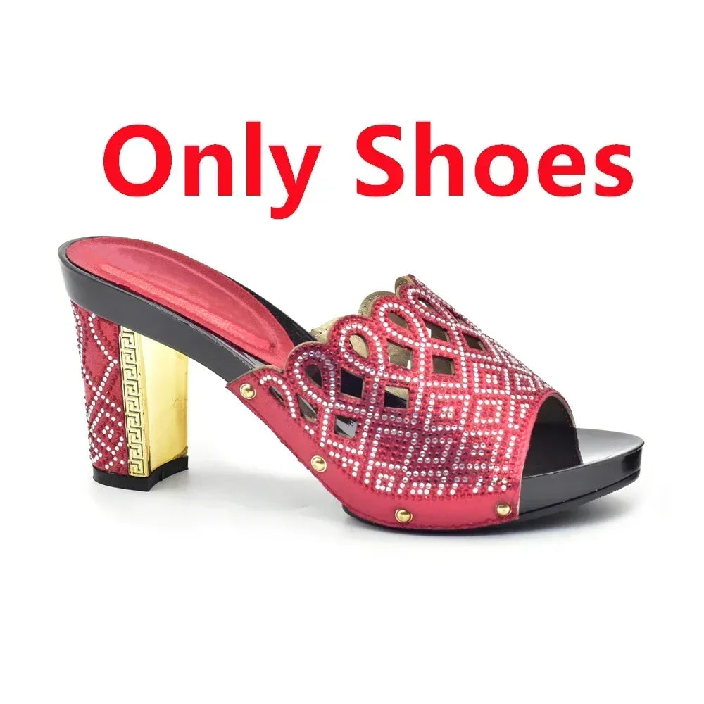Italian Ladies Shoes and Bags To Match Set Decorated with Rhinestone Plus Size Shoes Women Heel Women Shoes and Bag Set In Italy