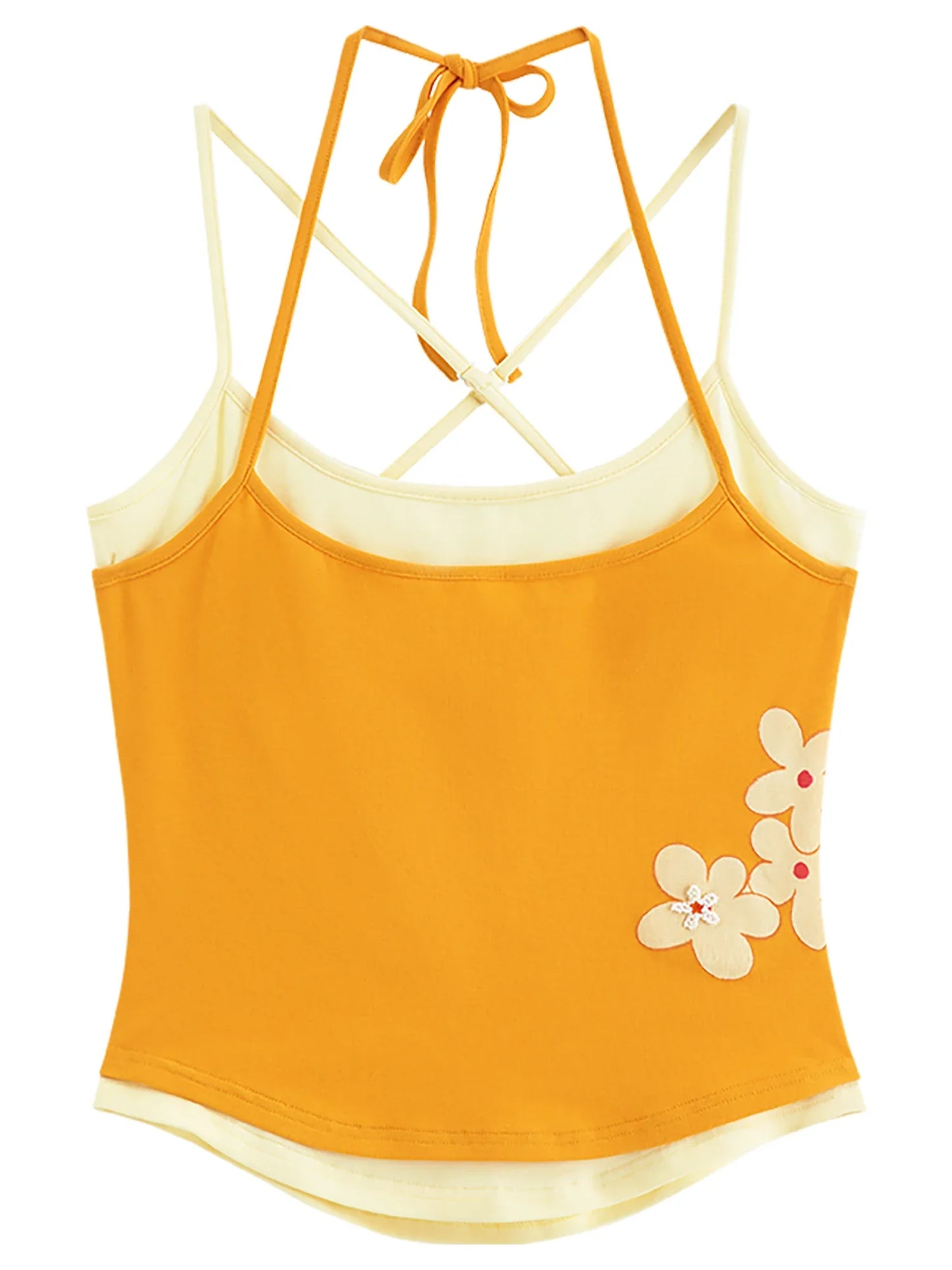 2026 Summer Women's Color Block Two Piece Look Halter Neck Cami Top, Layered Camisole Y2K Coquette & Going Out Daily Style