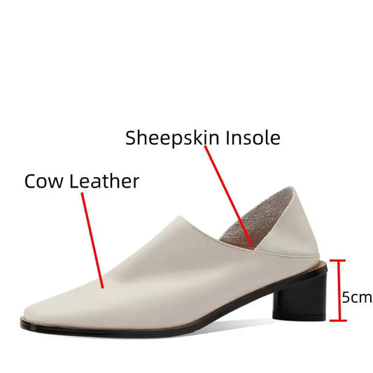 2025 Hot Sale slip-on Genuine Leather Women Pumps Square Toe Med Thick Heels Soft Upper Pumps Office Ladies Dress Shoes