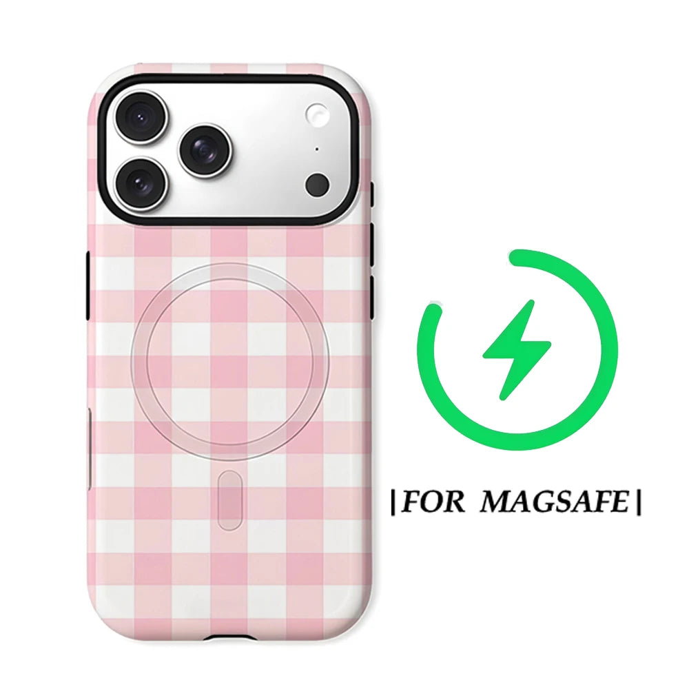 CaseLumi Matte Bumper for Magsafe Case for IPhone 17 16 15 Plus Pro Max Shockproof Hard PC Pink Burgundy Vertical Stripes Cover