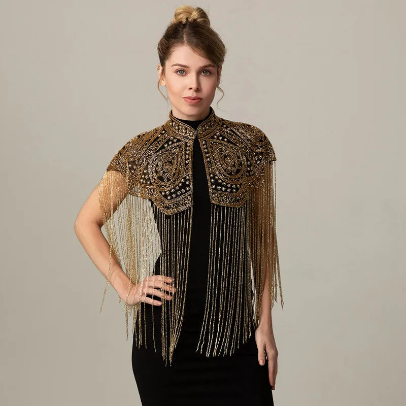 Long Tassel Shawl Paired with Cheongsam Dress Wedding Coat Cos Indian Heavy Industry Beaded Shawl Long Tassel Arab Gown Shawl