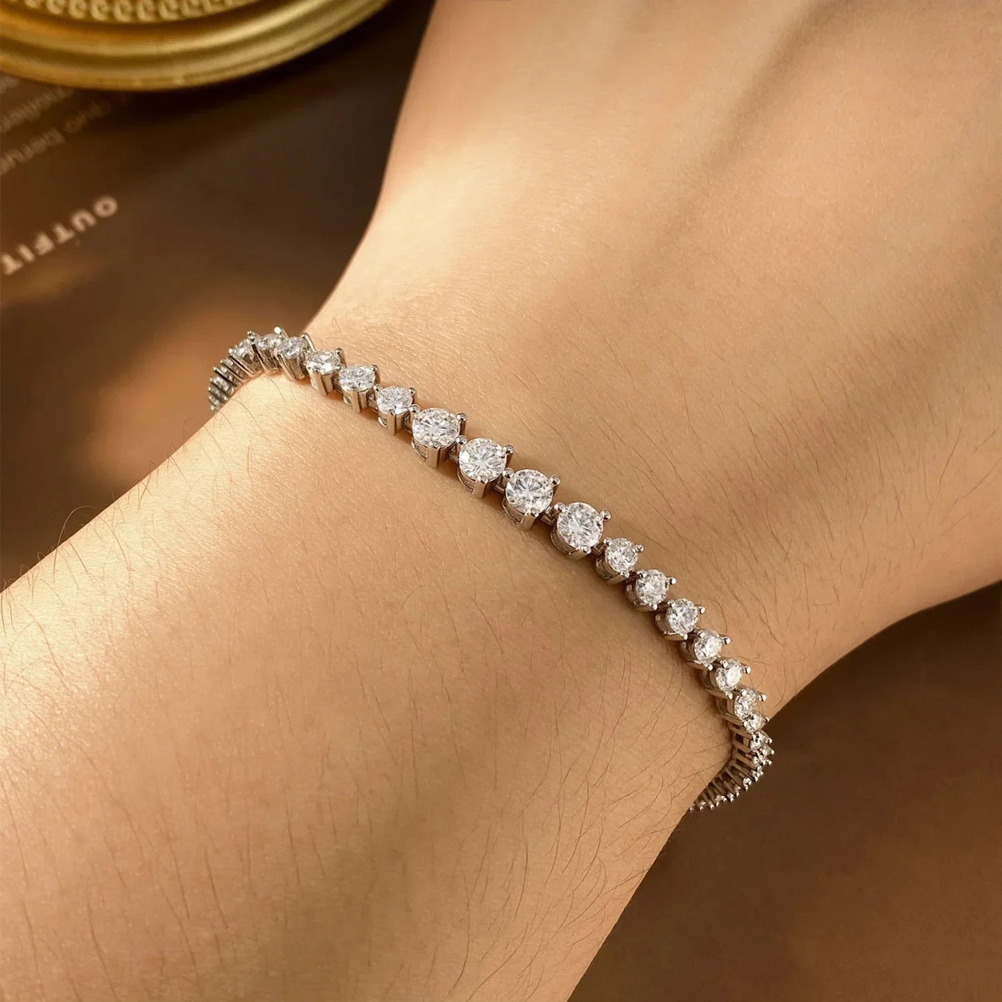925 Sterling Silver Graduated Moissanite Tennis Bracelet 3 Prong 2-3-4mm Stone Wedding Birthday Bracelet For Women Gift