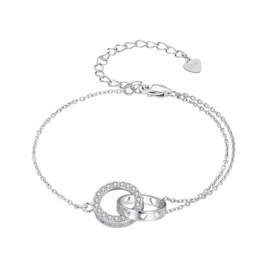 Bracelet double cercle en argent sterling 925, plaqué platine, à maillons réglables, pour femme, cadeau de Saint-Valentin