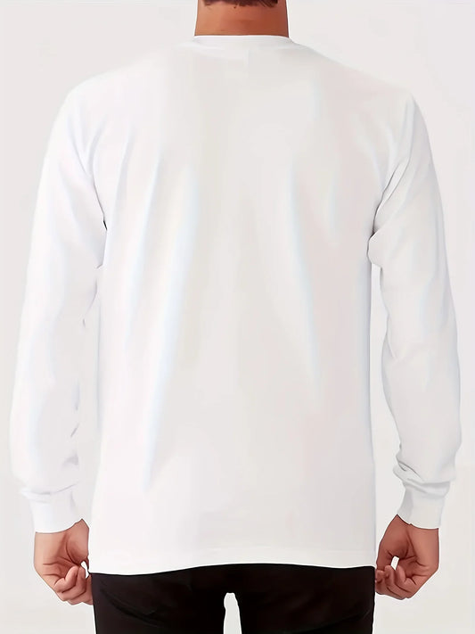 Men's 100% pure cotton loose and comfortable casual sports Brooklyn letter printed round neck long sleeved T-shirt top