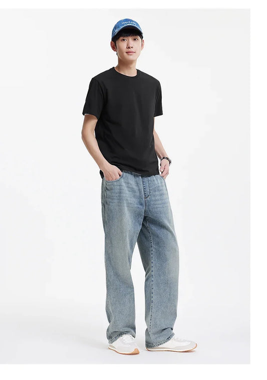 Men Pants Denim American Vintage Loose Straight Leg Trendy Fashion Comfort Commute 2026 Summer Casual Style Top