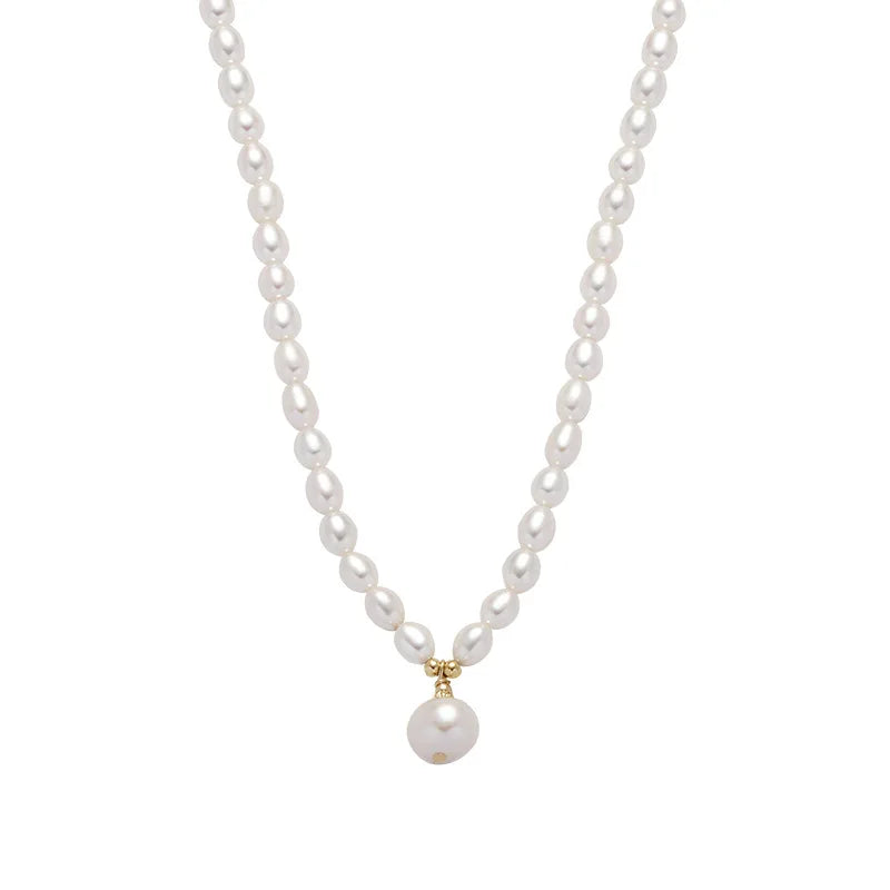 High Quality Rice Natural Freshwater Pearl Beaded Necklace for Women 14K Real Gold Plated Copper Strand Chokers Wholesale