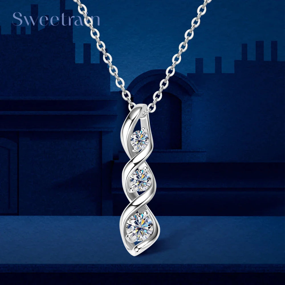 Moissanite Diamond Necklace Gift for Women 925 Sterling Silver 18K White/Yellow Gold Plated Twisted Pendant Chain