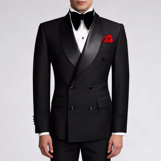 Men Suit Black 2 Pieces Double Button With Black Lapel For Wedding Groom Business Birthday Banquet Work Suit Jacket And Pants