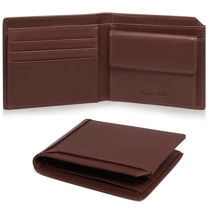 Genuine Leather Thin Bifold Wallet Credit Card Holder for Men with Coin Pocket Minimalist Wallet suitable for travel