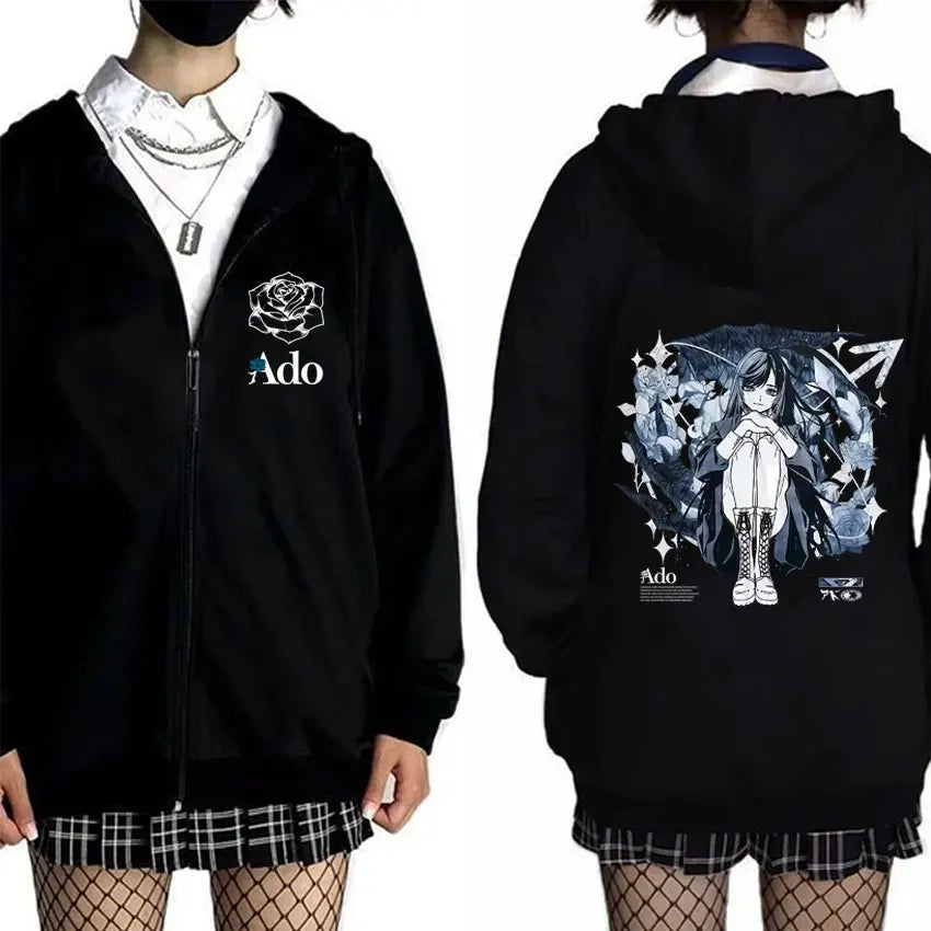 Ado World Tour 2025 Hibana Zipper Hoodie Men Women Clothing Fashion Japanese Style Streetwear Unisex Casual Fleece Zip Up Jacket
