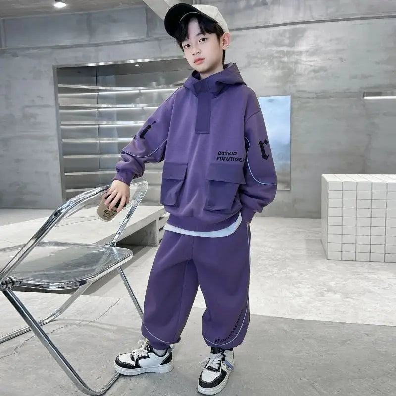 2025 Boys' Long Sleeve Spring Autumn Two-Piece Hoodie Set Trendy Cool Stylish M-L Size