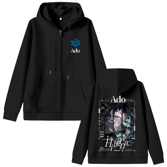 Ado World Tour 2025 Hibana Zipper Hoodie Men Women Fashion Japanese Style Zip Up Jacket Unisex Casual Vintage Zip Up Sweatshirt
