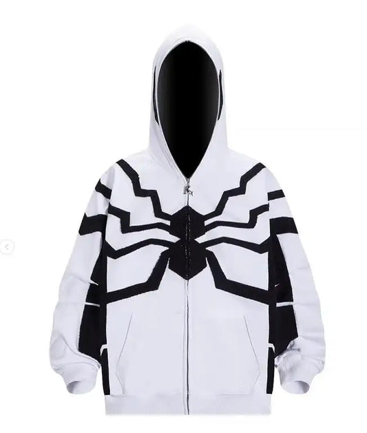 Y2K Hip Hop Hoodies Harajuku Spider Web Graphic Full Zipper Sweatshirt Gothic Punk Loose Pocket Women Jacket Coat Streetwear