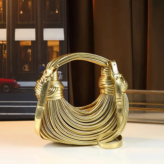 Ladies2025New Luxury Designer Handbags Hand-woven Noodle Bag Knot Bag silver Dinner Bag