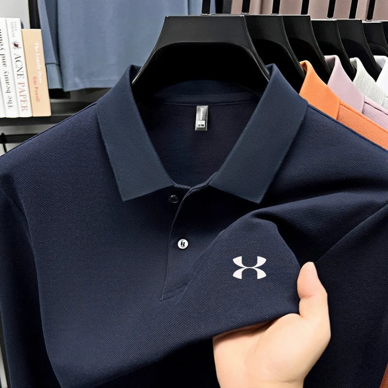 Men's brand polo shirt letter printed long sleeved top spring new 100% cotton casual sports breathable lapel fashionable T-shirt
