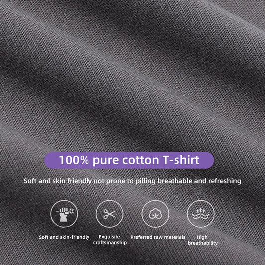 100% Pure Cotton T-Shirt With Round Neck Shoulder Design For Both Men Women Summer Solid Color Short Sleeved Casual Loose Fit