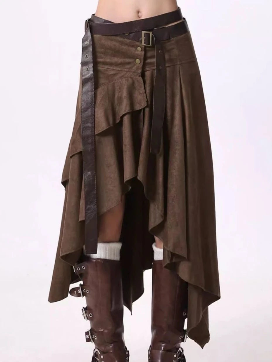 Vintage A-line Skirt Y2k Women Midi Skirt Harajuku Retro 90s Aesthetic Asymmetrical Skirts Fashion 2000s Clothes 2025 Summer