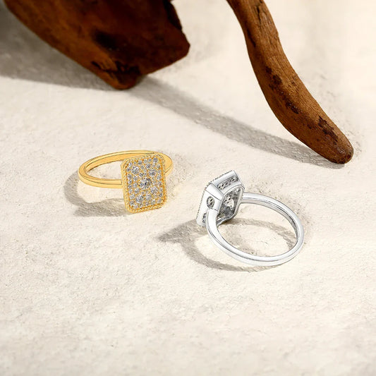 Bagues en moissanite DVVS1 originales, motif rectangulaire pour femme, bague de fiançailles en argent sterling 925 plaqué or blanc, bijoux fins