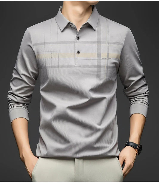 Polo T Shirt for Man 2026 Formal Business Slim Long Sleeve Tshirt Men Casual Loose Stripe Shirt for Man Designer Clothes
