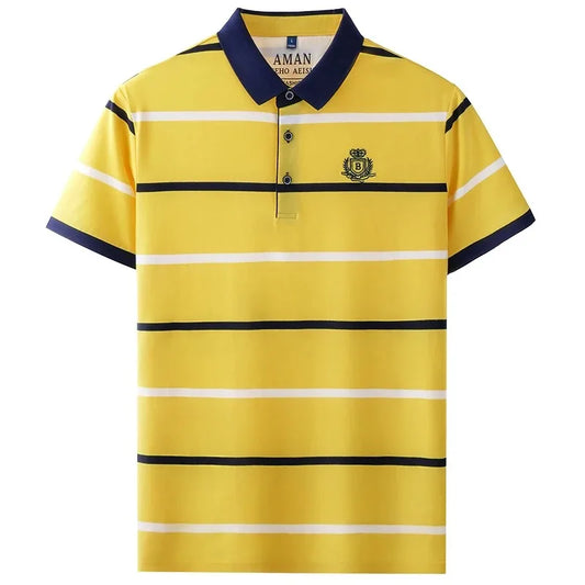 Light luxury brand short sleeve men's POLO shirt summer fashion personality striped badge top breathable ice silk casual T-shirt
