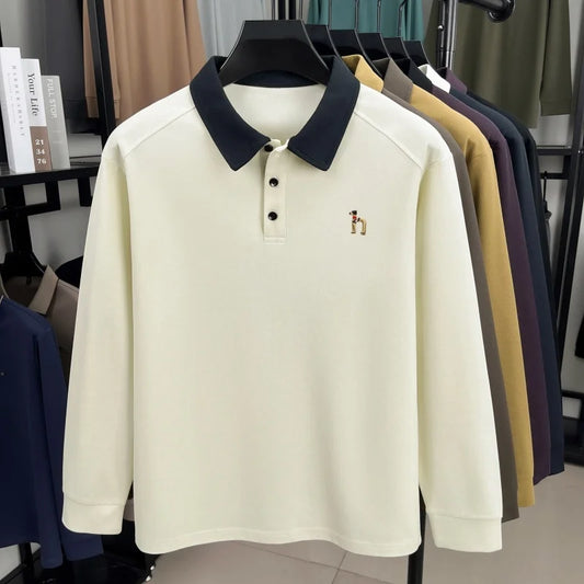 High quality luxury long sleeve polo shirt men's spring autumn new trend brand cute dog embroidery Korean casual lapel T-shirt