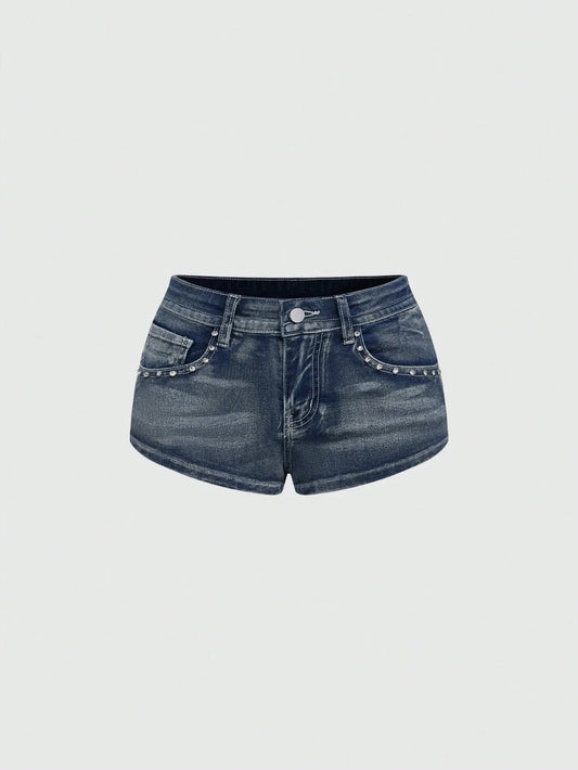 Low Rise Distressed Denim Shorts Female Jeans Womens Jeans Shorts Vintage Y2K Punk Style Embroidered Hot Pants