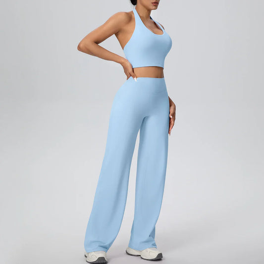 2PCS Woman Backless Hanging Neck Bra and Pants Yoga Set Summer Breathable Gym Sports Running Workout Top Hot Sales Yoga Set