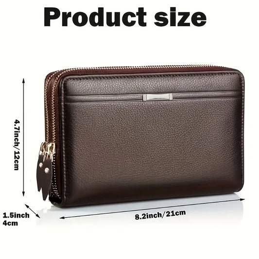 Portefeuille Long à Fermeture Éclair Grande Capacité pour Homme, Pochette en Cuir Synthétique, Sac à Main d'Affaires avec Porte-Cartes et Étui pour Téléphone, Cadeau pour Lui