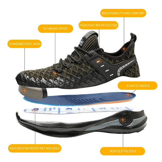 Size 50 Steel Toe Boots For Men Indestructible Safety Work Shoes Lightweight Steel Toe Sneakers Puncture Proof Male Footwear