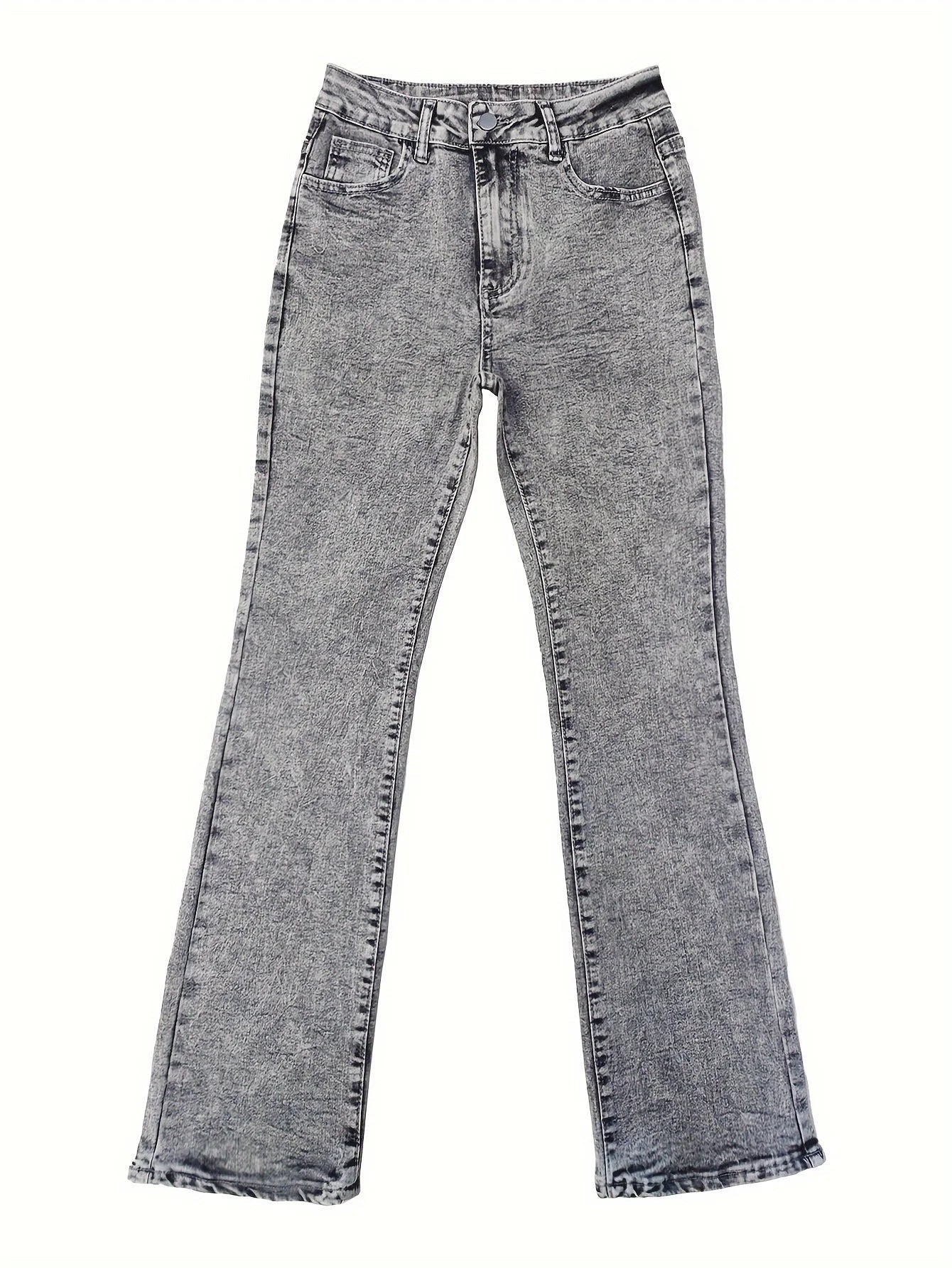 Fashion Women's Gray Low-Rise Slim Fit Bootcut Jeans, Y2K Style, Snow Wash, Streetwear Elegant Denim Pants