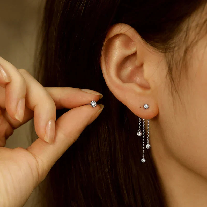 New 3mm 2 Ways To Wear Moissanite Bubble Tassel Drop Earrings for Women Wedding Engagement Jewelry S925 Sterling Silver