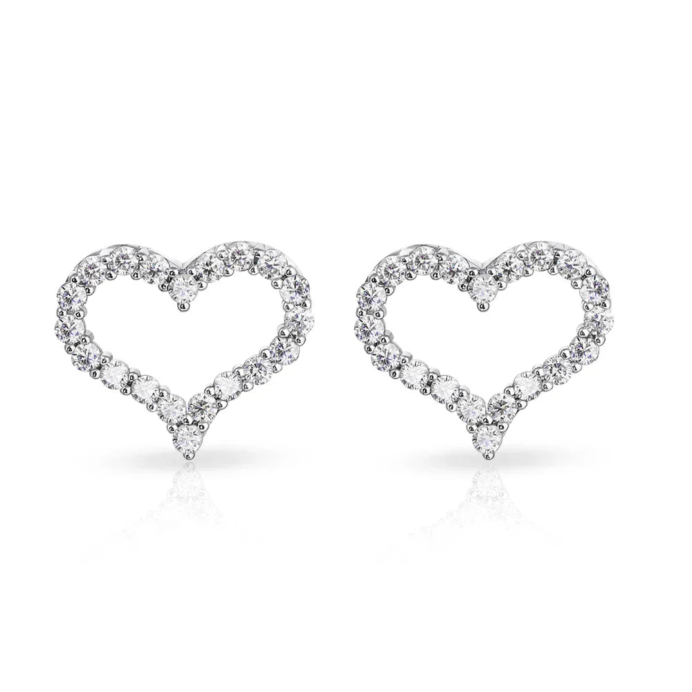 2mm Heart Full Moissanite Diamond Stud Earrings for Women 925 Sterling Silver Plated 18k Gold White Ear Studs Fine Jewelry
