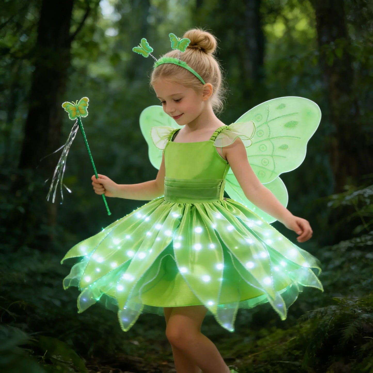 Childern Flower Fairy Dress Up Girls Princess Dress With Wings Halloween Elves Costume Carnival Party Tinkerbell Bell Dress