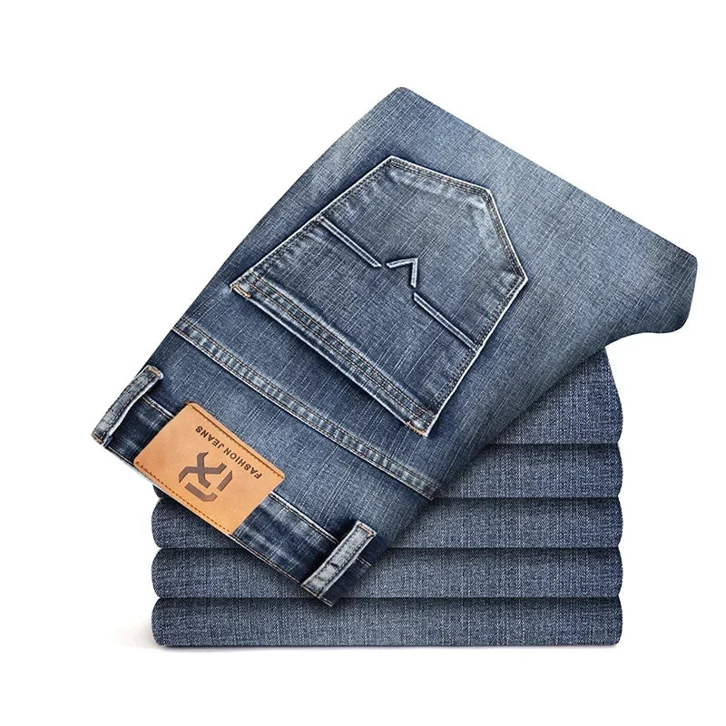 New Men's Slim Straight Elastic Jeans Fashion Business Casual Comfortable Soft Denim Trousers High Quality Mens Designer Clothes