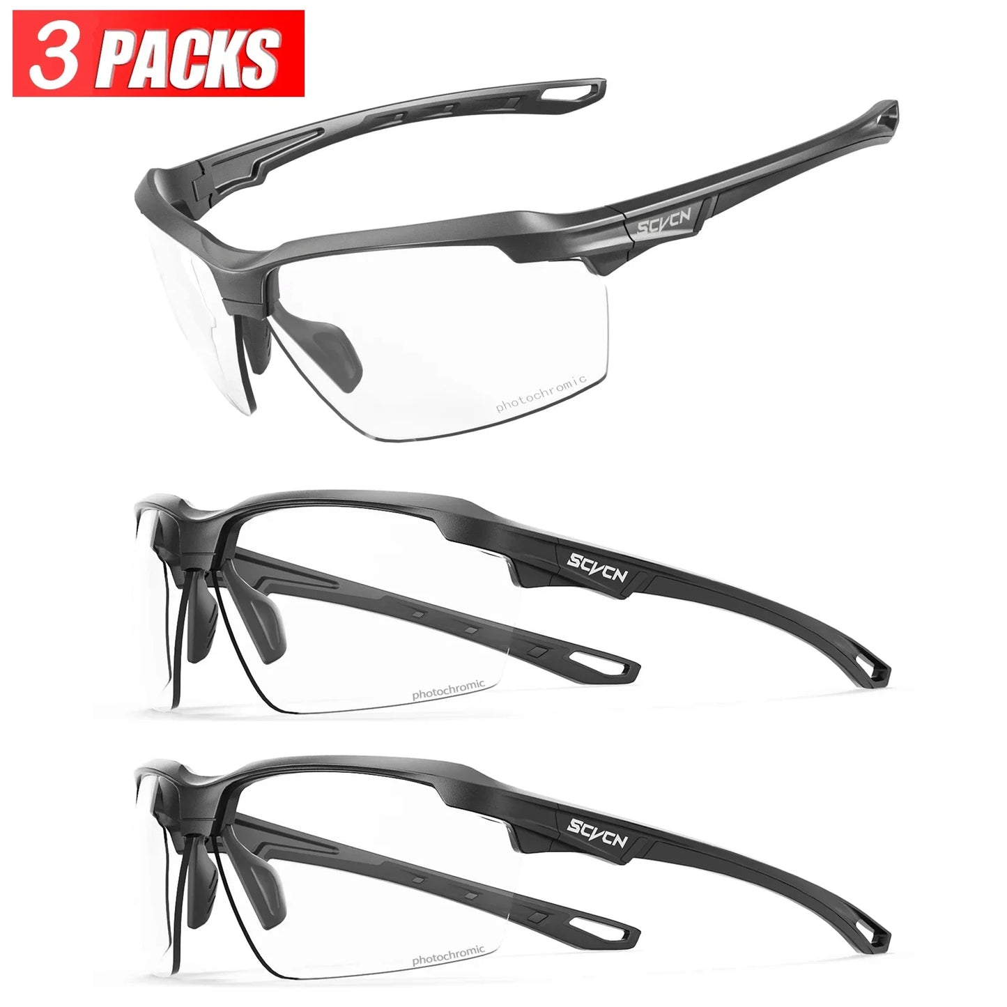 3PACKS Photochromic Cycling Sunglasses Glasses Bike MTB Bicycle Hiking Golf UV400 Sports Glasses for Men Women Baseball