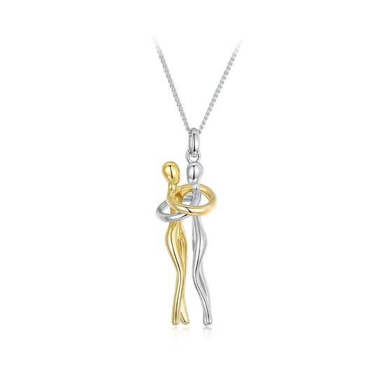 925 Sterling Silver Two-tones Hug Necklace, Detachable Sweet Love Pendant with O-chain for Women Men DIY Couple Necklaces