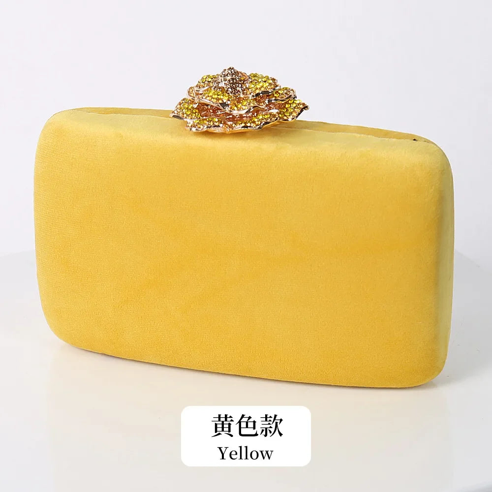 New Winter Velvet Clutch Bag Diamond Flower Lock Elegant Evening Bag Luxury Designer Purse Wedding Chain Clutch