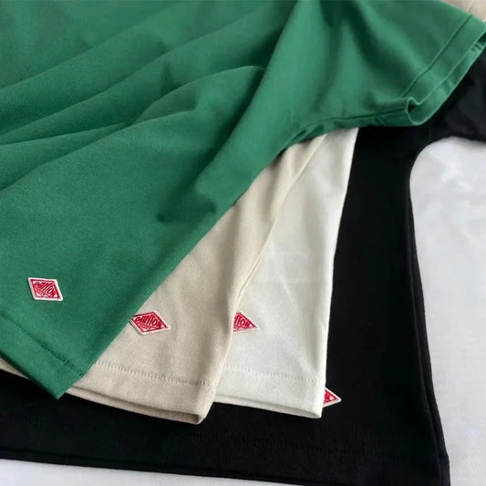 2025 Exported To Japan Orders Classic Embroidery Fashion Solid Simple Loose Short Sleeve Cotton Couple T-shirt Men/Women Top