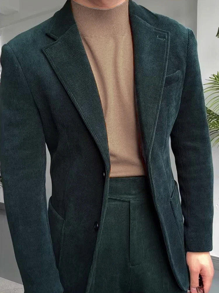 High-Quality Corduroy Men Suits 1 Pieces Classic Casual Single Breasted Groom Tuxedos Tailor Made Jackets Male Blazers Costume