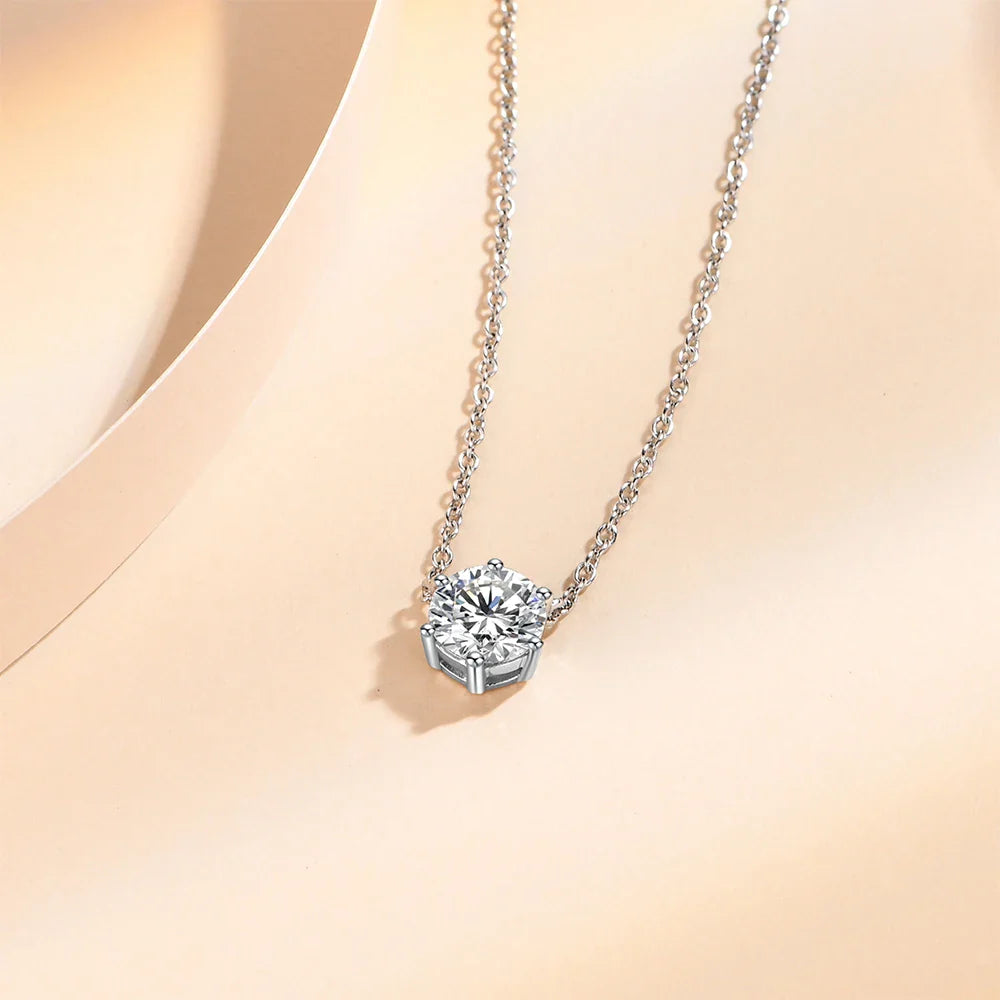 925 Silver Necklace Pendant Round Cut 1.0ct D Color White Moissanite Pass Diamond Test for Women Elegant Necklace