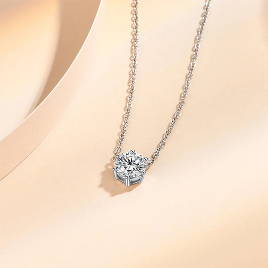 925 Silver Necklace Pendant Round Cut 1.0ct D Color White Moissanite Pass Diamond Test for Women Elegant Necklace