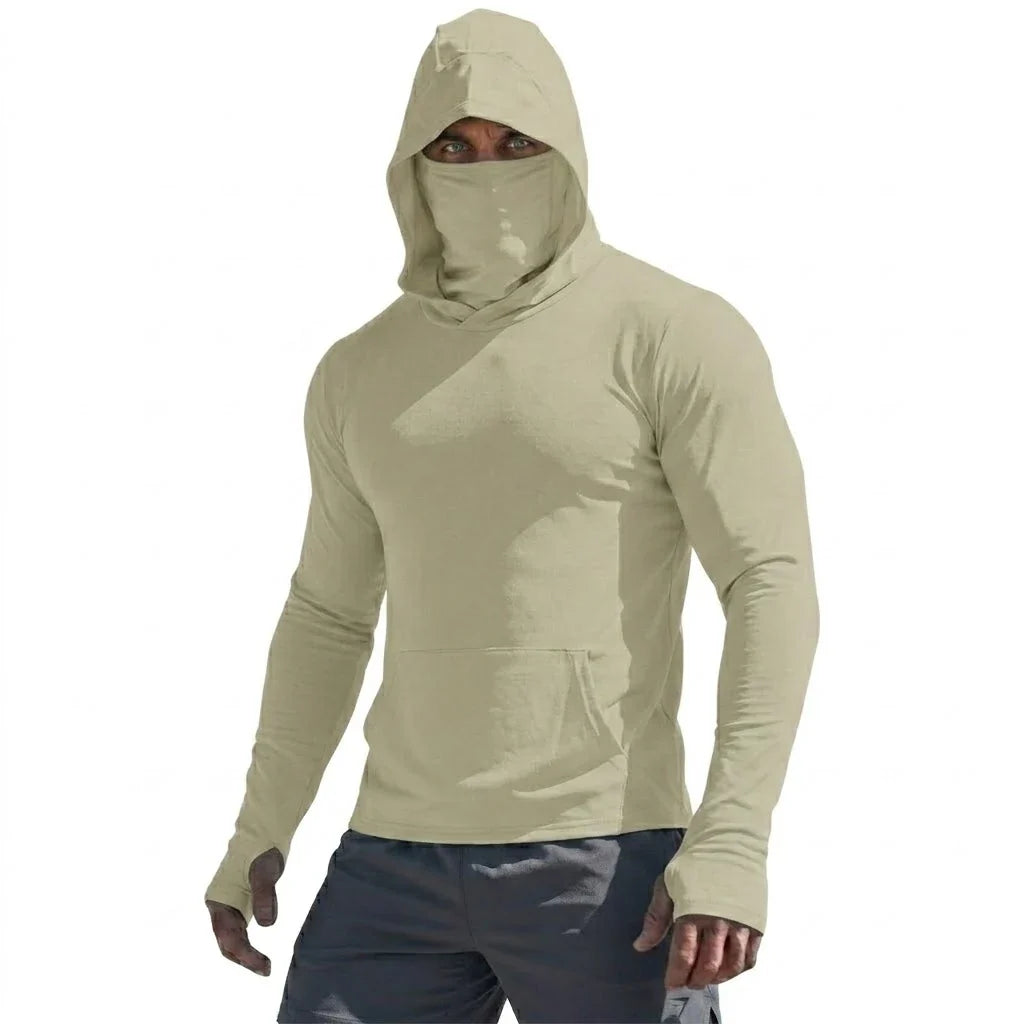 Mens UPF50+ Long Sleeve Hooded Pullover Summer Quick Dry Sun Protection Top Ice Silk Casual Shirt for Running Outdoor Sports