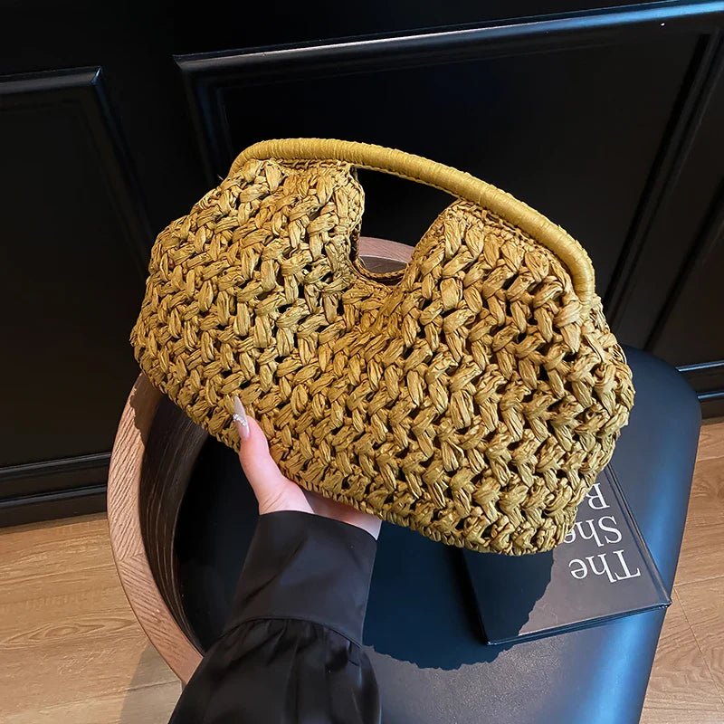 New Summer Beach Bag for Women Clutch Bag Luxury Designer Straw Bags Tote Handbag Fashion Woven Rattan Bags Female Travel Purse